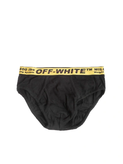 Off-white Logoed Elastic Band Cotton Briefs In Black