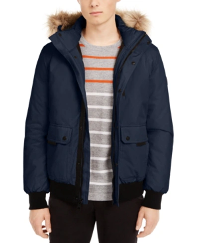 Calvin Klein Men's Bomber Parka With Faux Fur Hood In Rich Indigo