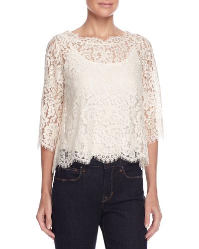 Joie Elvia Scalloped Lace Top In Black Currant | ModeSens