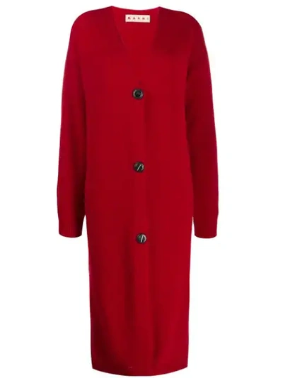 Marni Maxi Virgin Wool Knit Cardigan Dress In Red