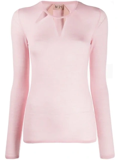 N°21 Sheer Panel Fine Knit Jumper In Pink