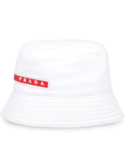 Prada Linea Rossa Logo Stripe Bucket Hat In White | ModeSens