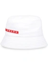 Prada Linea Rossa Logo Stripe Bucket Hat In White