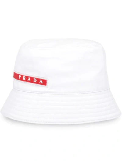 Prada Linea Rossa Logo Stripe Bucket Hat In White