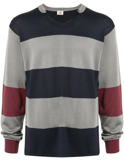 Kent & Curwen V-neck Striped Sweatshirt In Grey