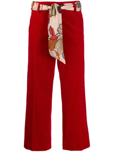 Cambio Scarf Belt Cropped Trousers In Red