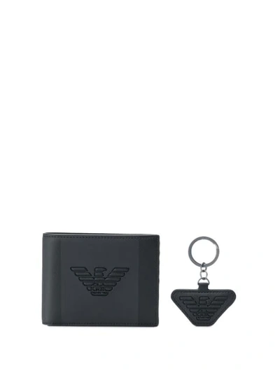 Emporio Armani Wallet & Keyring Gift Set In Black
