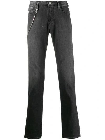 Emporio Armani Chain Detail Straight Leg Jeans In Black