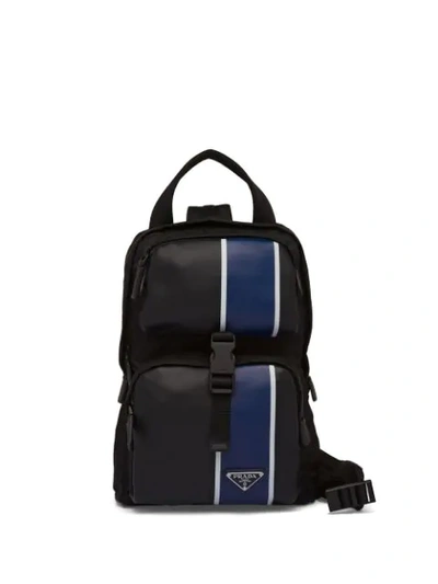Prada Zaino Leather & Nylon Backpack In Nero Bluette