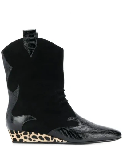 Giuseppe Zanotti Hadley Low Heels Ankle Boots In Black Suede And Leather