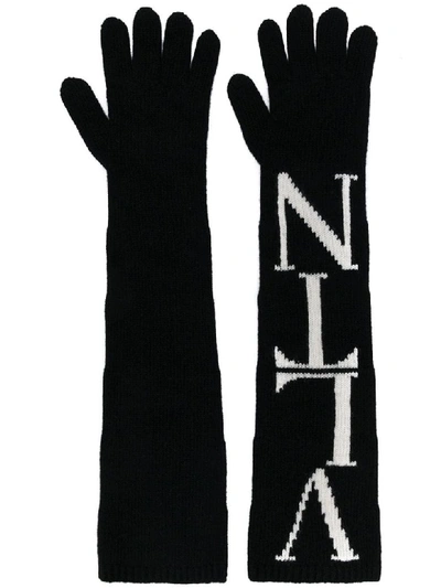 Valentino Garavani Long Sleeved Gloves In Na Nero Avorio