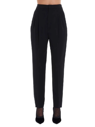 Saint Laurent Stripe Cropped Trousers In Noir Argent