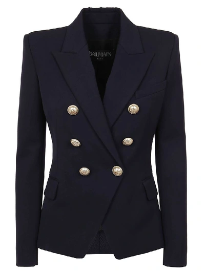 Balmain 6 Btn Wool Jacket In Uc Marine