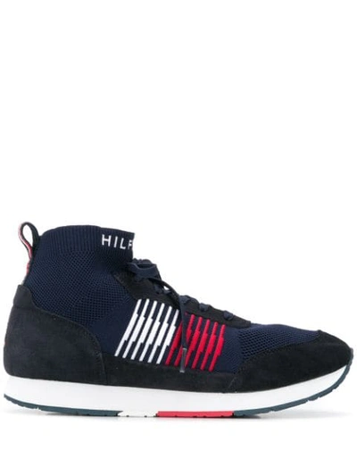 Tommy Hilfiger Stripe Sock High-top Sneakers In Blue
