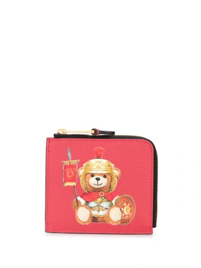 Moschino Roman Teddy Bear Zipped Wallet In Red