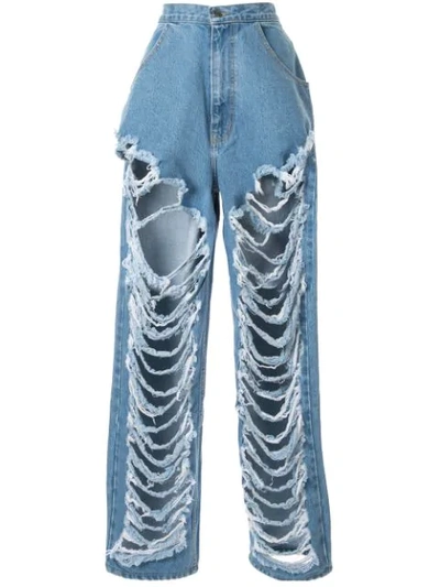 Pony Stone Distressed Wide-leg Jeans In Blue | ModeSens