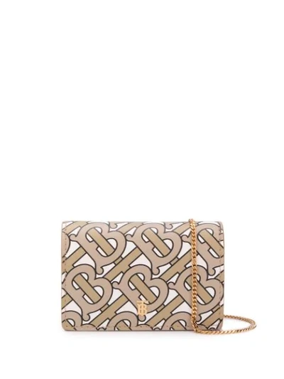 Burberry Monogram Print Card Case With Detachable Strap In Nude