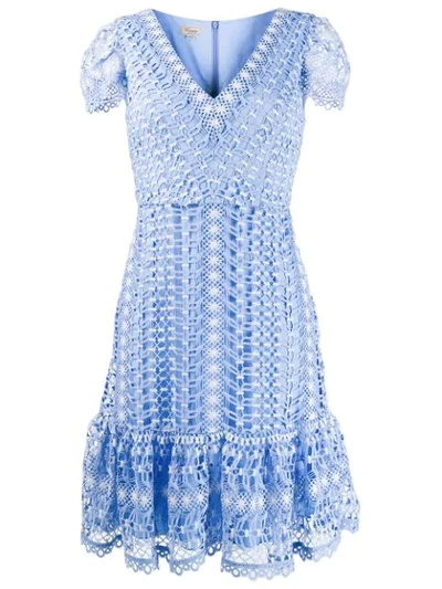 Temperley London Short-sleeved Crochet Dress In Blue