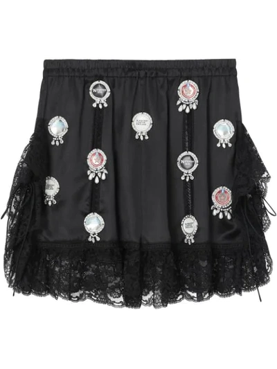 Burberry Bottle Cap Detail Satin And Lace Shorts In Black