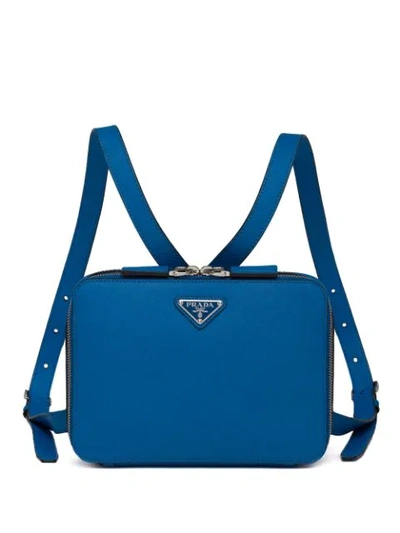 Prada Logo Plaque Backpack In F0nof Sea Blue