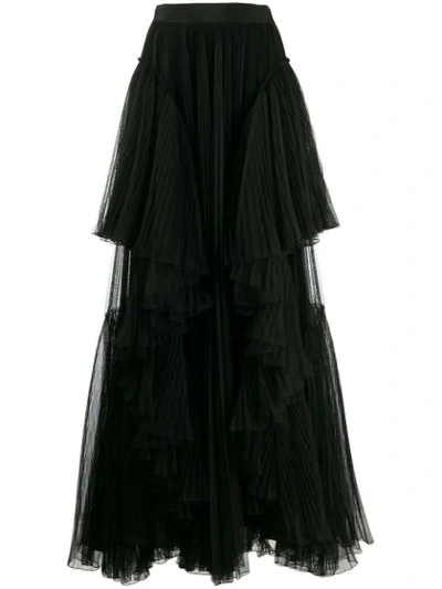 Alberta Ferretti Ruffled Trim Skirt In Black