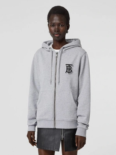 Burberry Monogram Motif Cotton Oversized Hooded Top In Pale Grey Melange