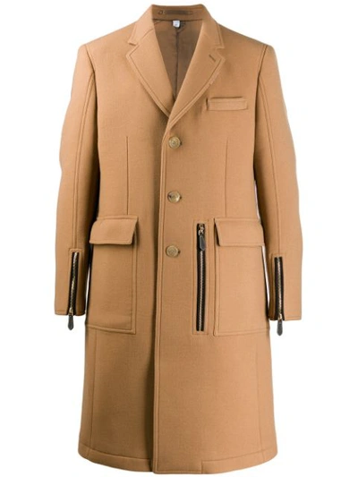 Burberry Zip Details Single Breasted Coat In Brown
