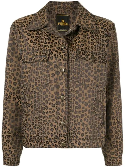 Pre-owned Fendi 1990s Leopard-print Denim Jacket In Brown