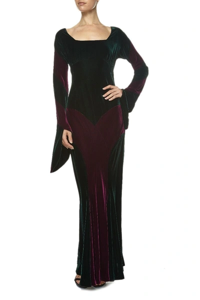 Pre-owned Norma Kamali Green/purple Long-sleeved Gown