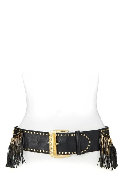 Pre-owned Versace Black Leather Fringe Belt