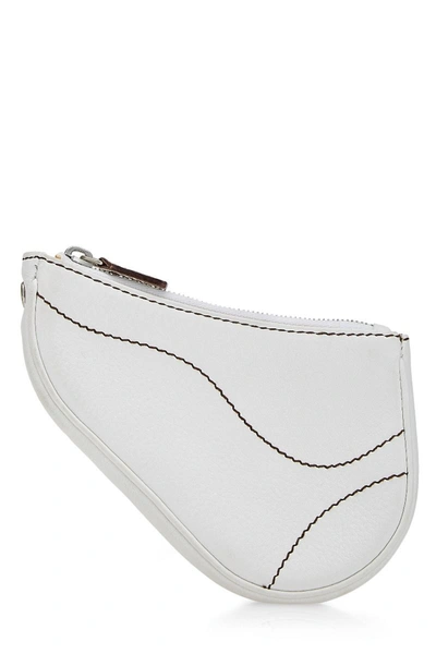 Pre-owned Dior White Leather Saddle Pouch