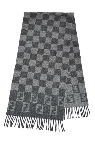 Pre-owned Fendi Grey Checkerboard Wool Scarf