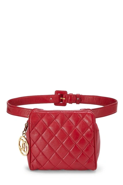 Pre-owned Chanel Red Quilted Lambskin Belt Bag 30
