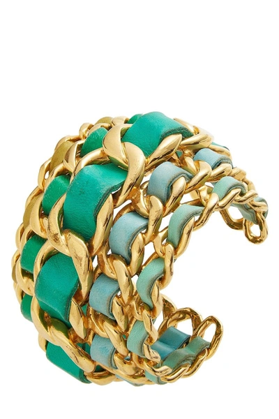 Pre-owned Chanel Gold Chain & Turquoise Leather Cuff