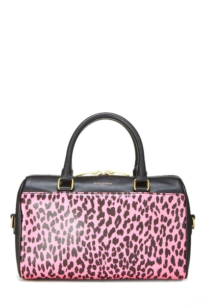 Pre-owned Ysl Black & Pink Leopard Leather Classic Duffle Mini