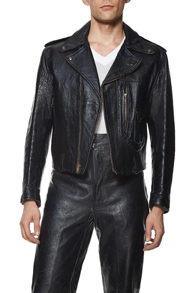 Pre-owned Vintage Black Horsehide Leather Hercules Moto Jacket