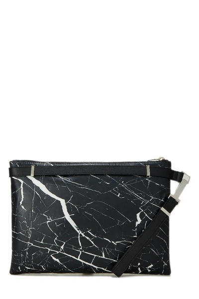 Pre-owned Balenciaga Black & White Marble Leather Phileas Clutch
