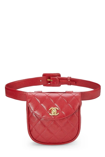 Pre-owned Chanel Red Quilted Caviar Belt Bag 32