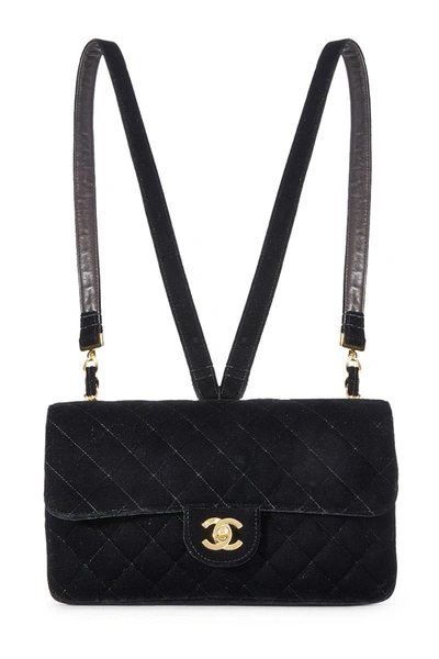 Pre-owned Chanel Black Quilted Velvet Flap Backpack Medium