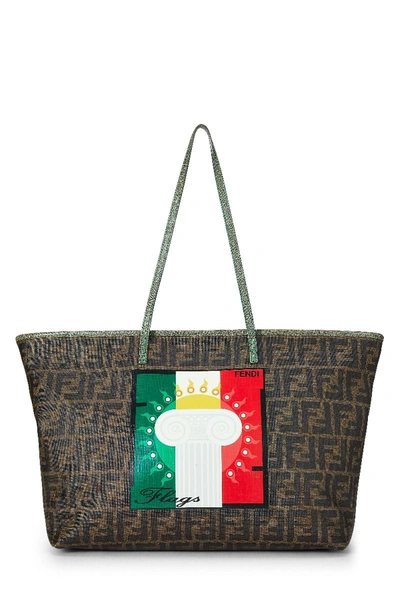 Pre-owned Fendi Green Zucca Coated Canvas Roll Tote