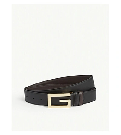 Gucci Square G Buckle Reversible Leather Belt In Black Cocoa