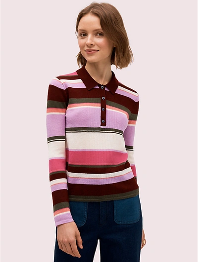 Kate Spade Fine Stripe Polo Sweater In Deep Fig