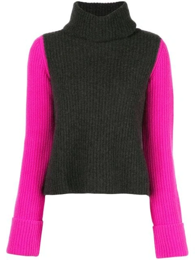 Autumn Cashmere Colour Block Sweater In Cement/pepper/atomic Pink