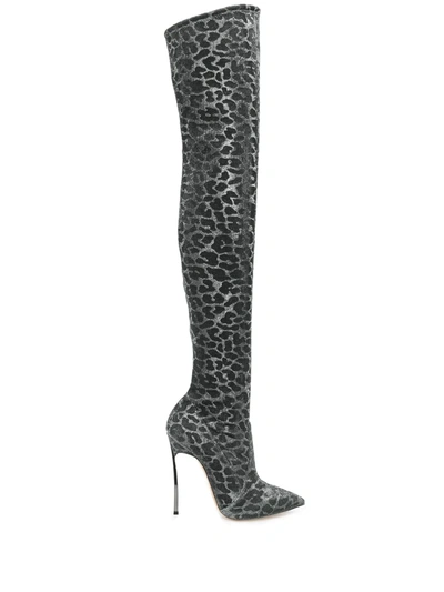 Casadei Animal Print Thigh-high Boots In Metallic