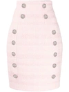 Balmain Button Embellished Tweed Pencil Skirt In Pink
