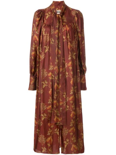 Uma Wang Botanical Print Long Dress In Red ,yellow