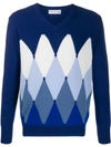 Ballantyne Argyle Knit Jumper In Blue