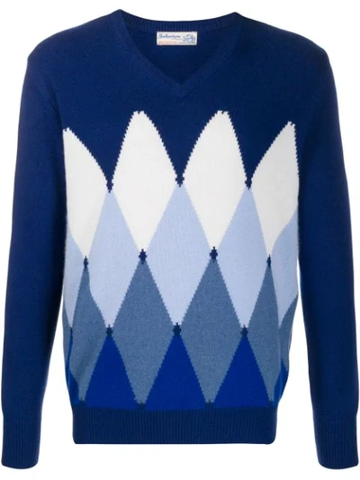 Ballantyne Argyle Knit Jumper In Blue