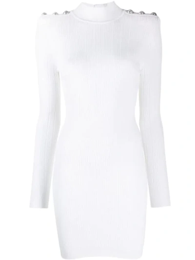 Balmain Embossed Button Dress In White
