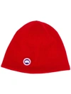 Canada Goose Logo Embroidered Beanie Hat In Red